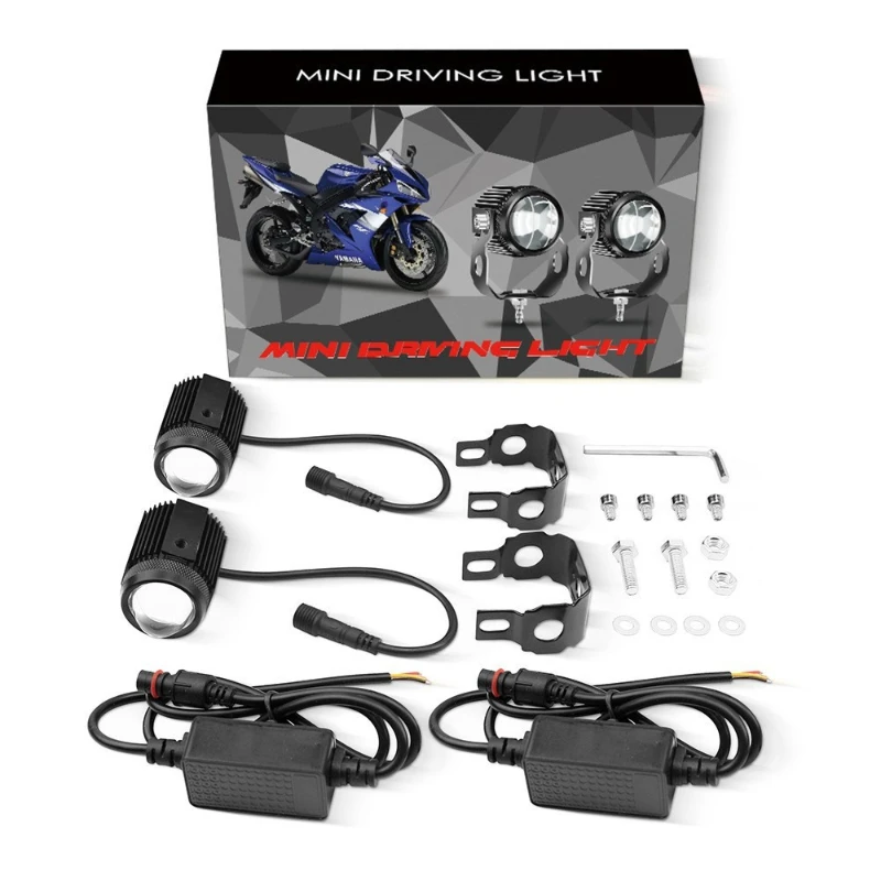 Motorcycle LED Spotlight Mini Running Light 12V High and Low Bicolor Motorcycle Headlights, ATV Scooter Auxiliary Headlights