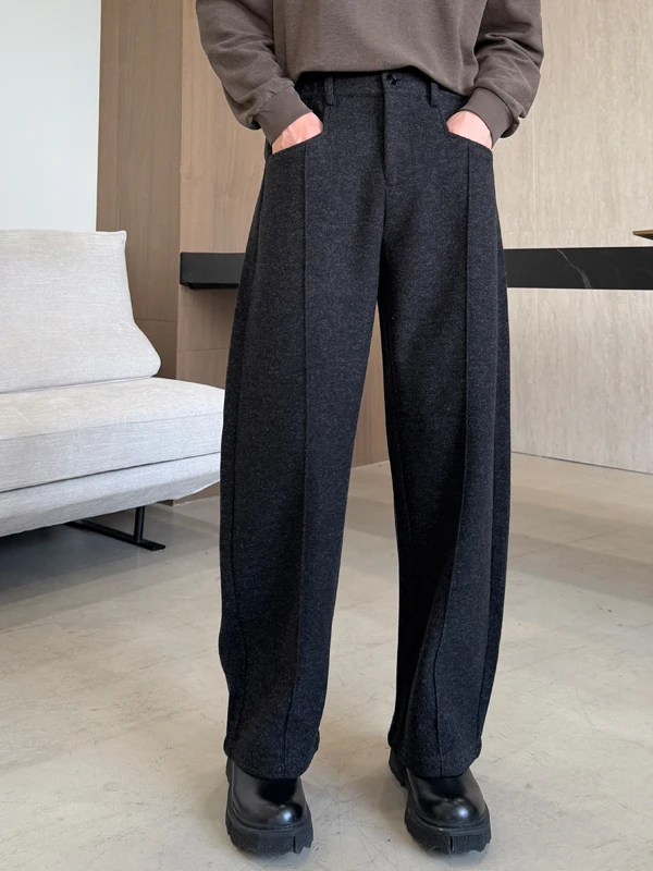

Men's Casual Thiened Winter Woolen Knife- Pants High Waist Wide Leg Warm Comfortable Slimming Straight Tube Trousers