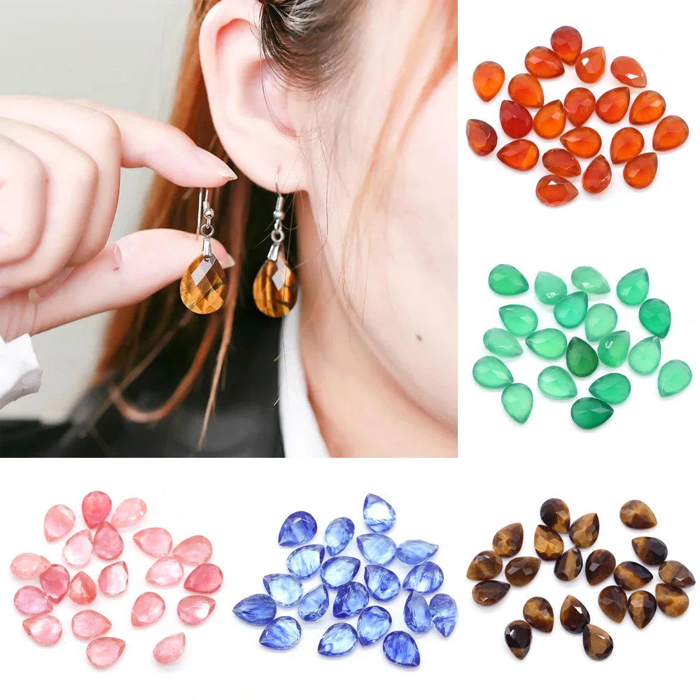 6X8mm Natural Stone Waterdrop Cuted Diamond Faceted Crystal Tiger Eye Rose Quartz for Jewelry Making DIY Handicrafts Accessories