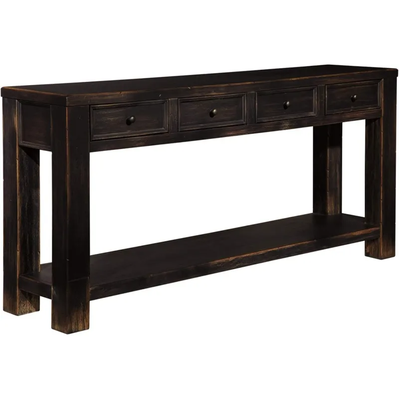 

Gavelston Rustic Sofa Table with 4 Drawers and Lower Shelf, Weathered Black