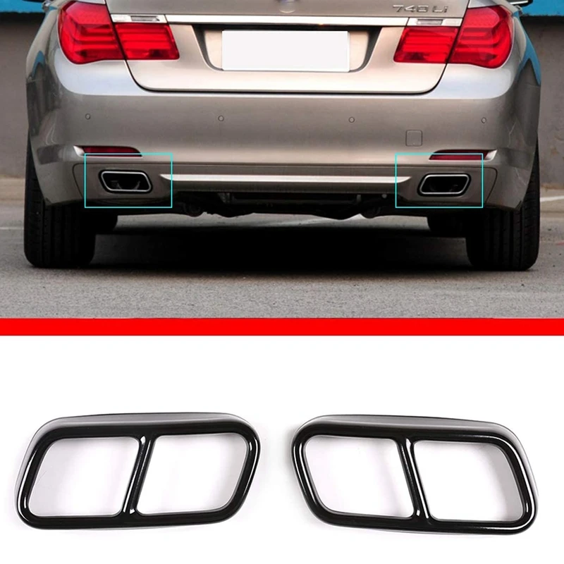 

2Pcs Car Stainless Steel Exhaust Muffler Tail Tip Pipe Trim Cap Cover Frame For -BMW 7 Series F01 2009-2014