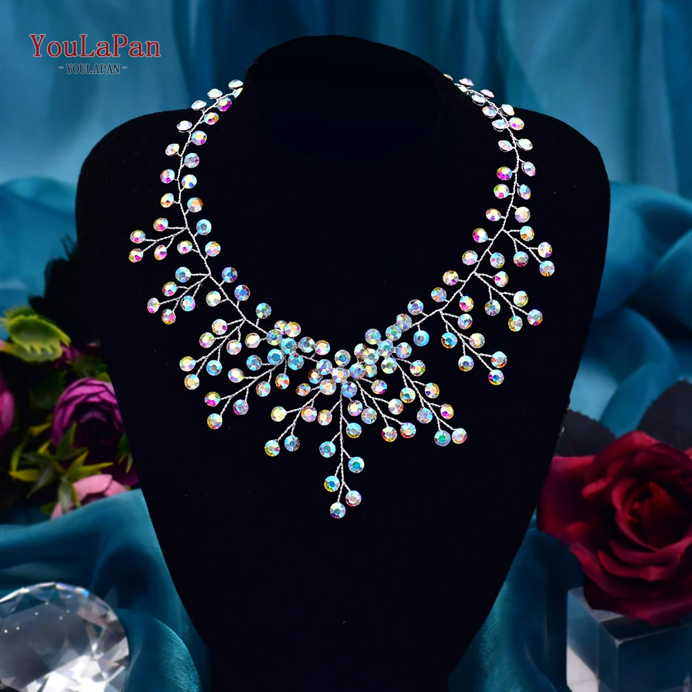 YouLaPan HN01 Shiny Crystal Bridal Necklace Ladies Women Collar Chain Choker Wedding Party Diamante Rhinestone Brides Jewelry