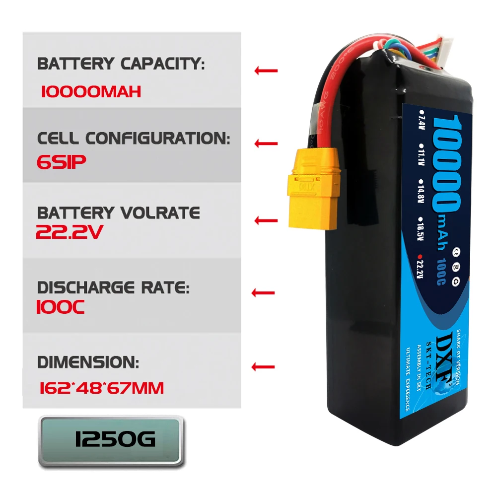 DXF Lipo Battery 6S 22.2V  3500mAh 4200mAh 5200mAh 7000mAh 10000mAh 80C 100C For RC Helicopter Drone UAV FPV Boat Tank Truck CAR