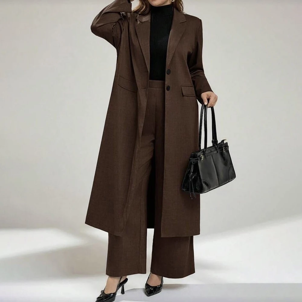 

Коричневые женские костюмы: повседневные комплекты из 2 предметов (пиджак и брюки) в стиле Дубай, свободный крой, женская одежда класса люкс