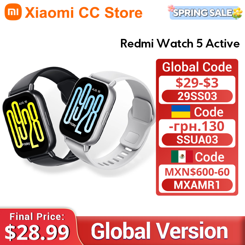  Global Version Xiaomi Redmi Watch 5 Active 2'' Display Up to 18 days of battery life 140+ workout modes Bluetooth calling 5ATM