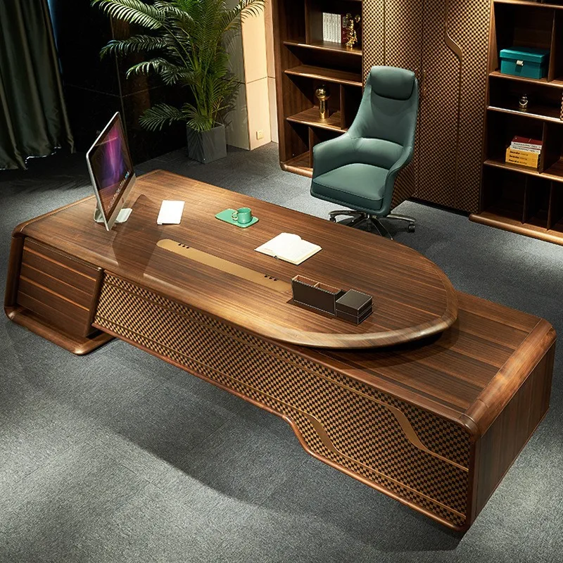 

Office furniture panel solid wood boss desk, modern simple single desk with drawers