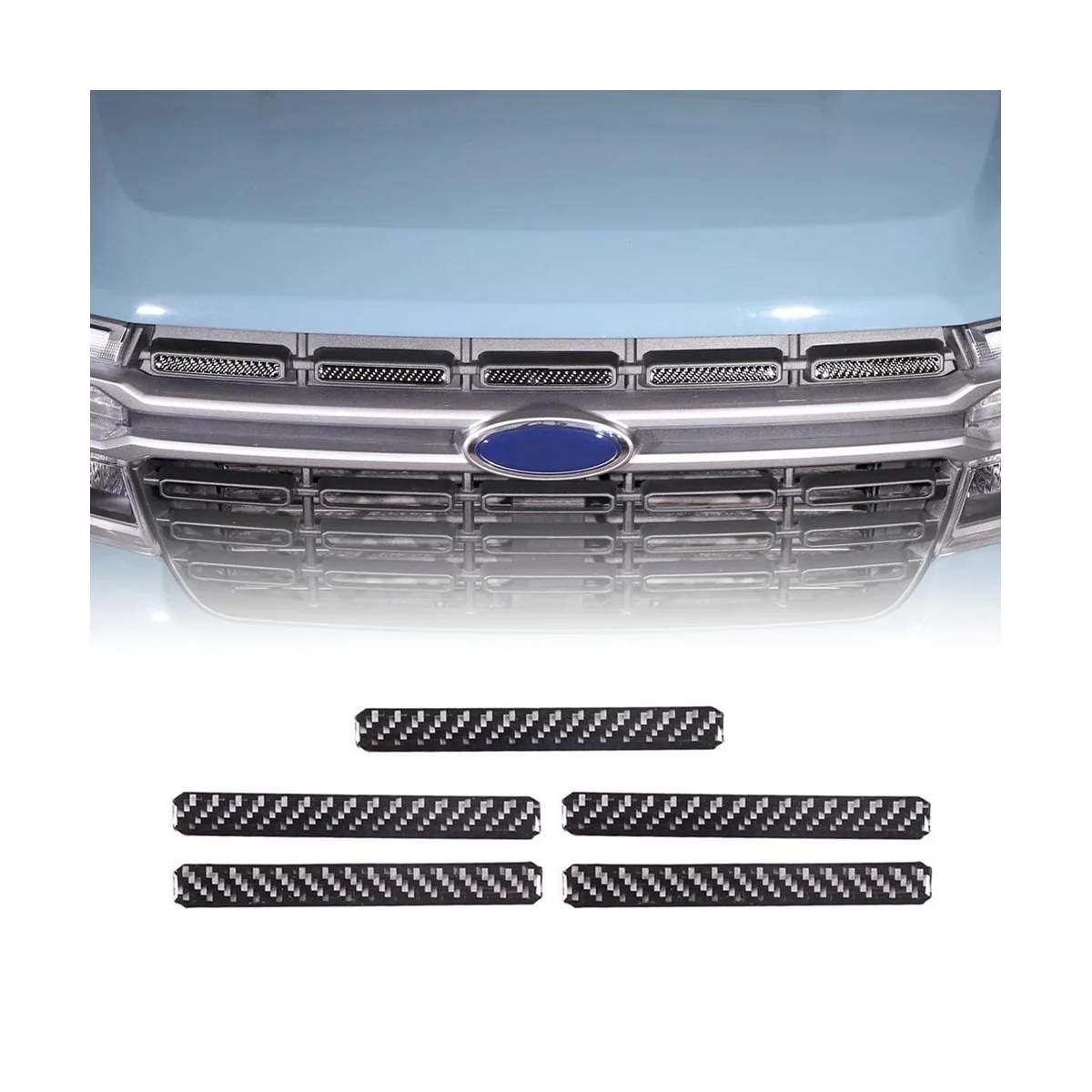 Front Bumper Grille Covers Trim Decal Stickers for Ford Maverick 2022 2023 Exterior Accessories - Soft Carbon Fiber