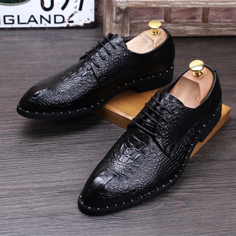 

mens casual business wedding formal dresses origianl leather shoes lace-up derby shoe alligator grain gentleman footwear zapatos