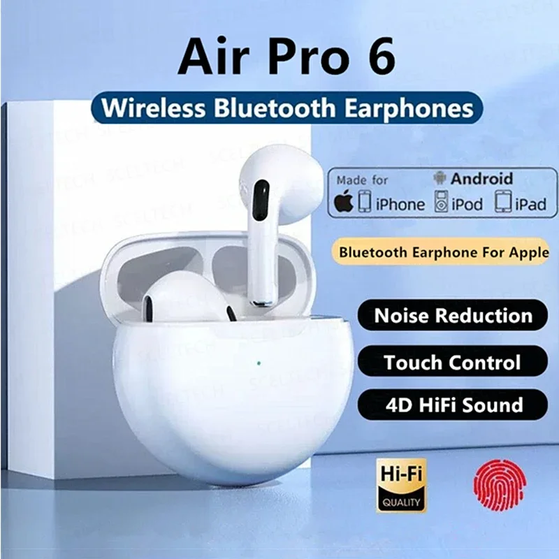 

Pro 6 TWS wireless earphones in ear earbuds Noise Cancelling pods headset earphones