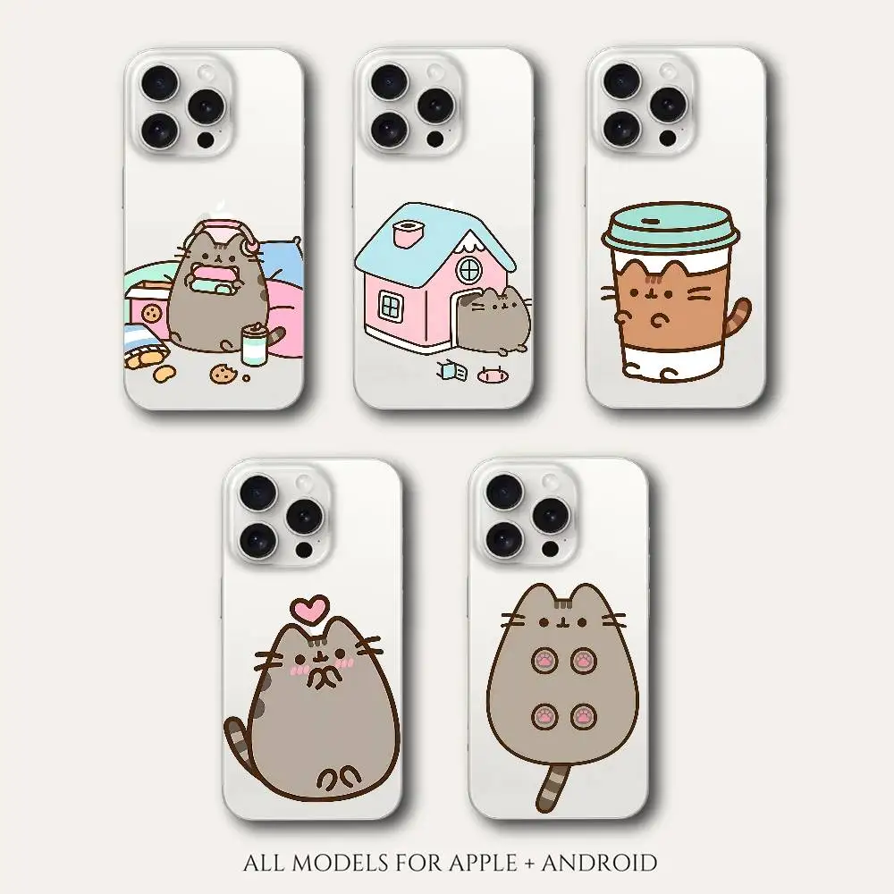 

P-Pusheen-CatS Phone Case For Iphone 16 15 11 13 14 Pro Max 7 8 Plus X Xr Xs Max Se2020 12mini Transparent Cover