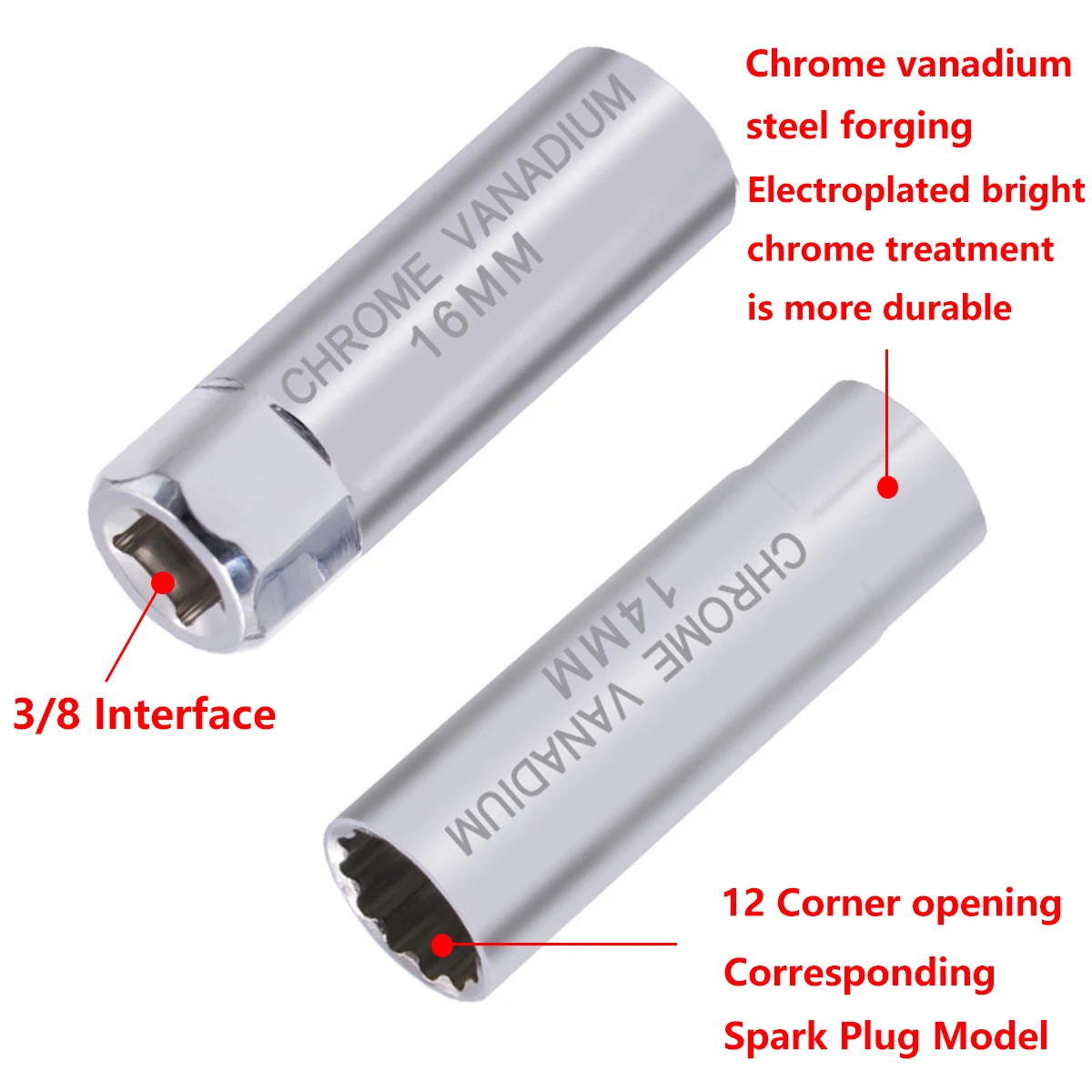 Universal Spark Plug Socket Spark Plug Wrench 3/8 Magnetic 12 Angle Thin Wall for 14/16mm Spark Plug Removal Auto Repair Tool