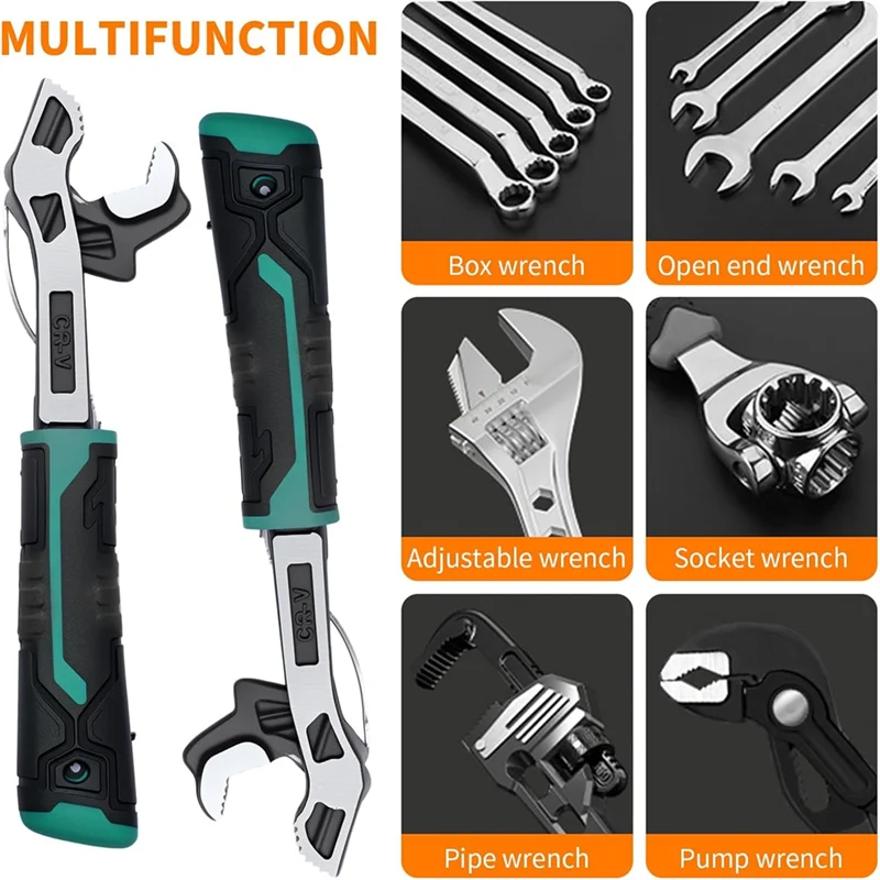ABNM 2 ชิ้นประแจท่อปรับได้, Multifunctional Self - Locking Quick ประแจ, 0.28-0.6 นิ้ว (7-15 มม.) ประแจปรับอัตโนมัติ