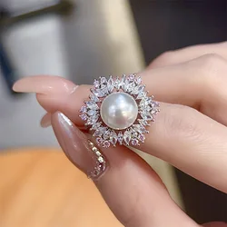 Pearl Women‘s Rings with Stone Resizable Luxury Designer Jewelry Elegant Fashion Vintage Aesthetic Retro Wedding Engagement Gift