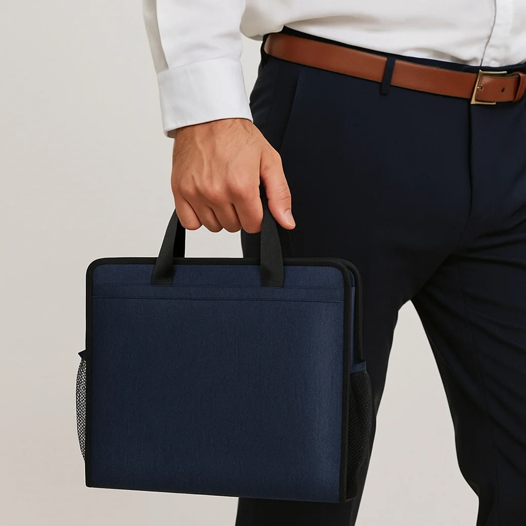 Tas Dokumen Oxford dengan Ritsleting dan Pegangan, Tas File Tahan Air, Kantong Tebal Kapasitas Besar, Tas Pekerjaan Rumah Portabel untuk Pelajar