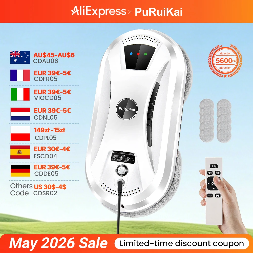 Robot aspirateur ultra fin PuRuiKai, robot nettoyeur de vitres, vitre électrique, limpiacristales, télécommande pour la maison