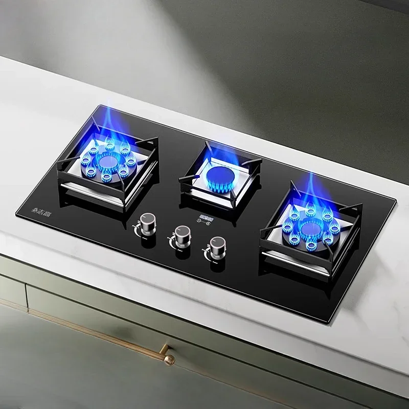 Embedded Three-Burner Gas Stove for Household - Double Stove Feature, Natural Gas and Liquefied Gas