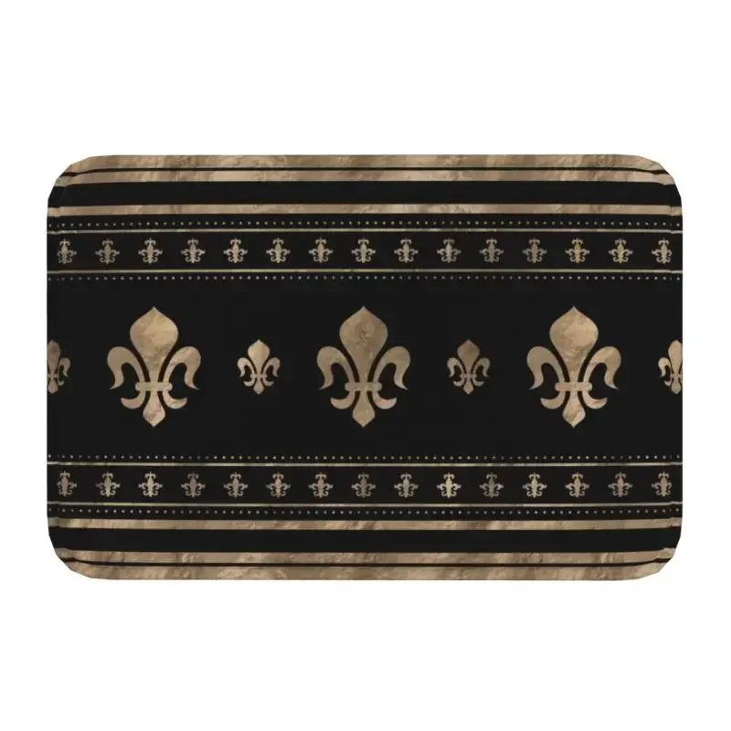 Luxury Fleur De Lis Black And Gold Front Door Mat Indoor Lily Flower Fleur-De-Lys Doormat Garden Garage Entrance Rug Carpet