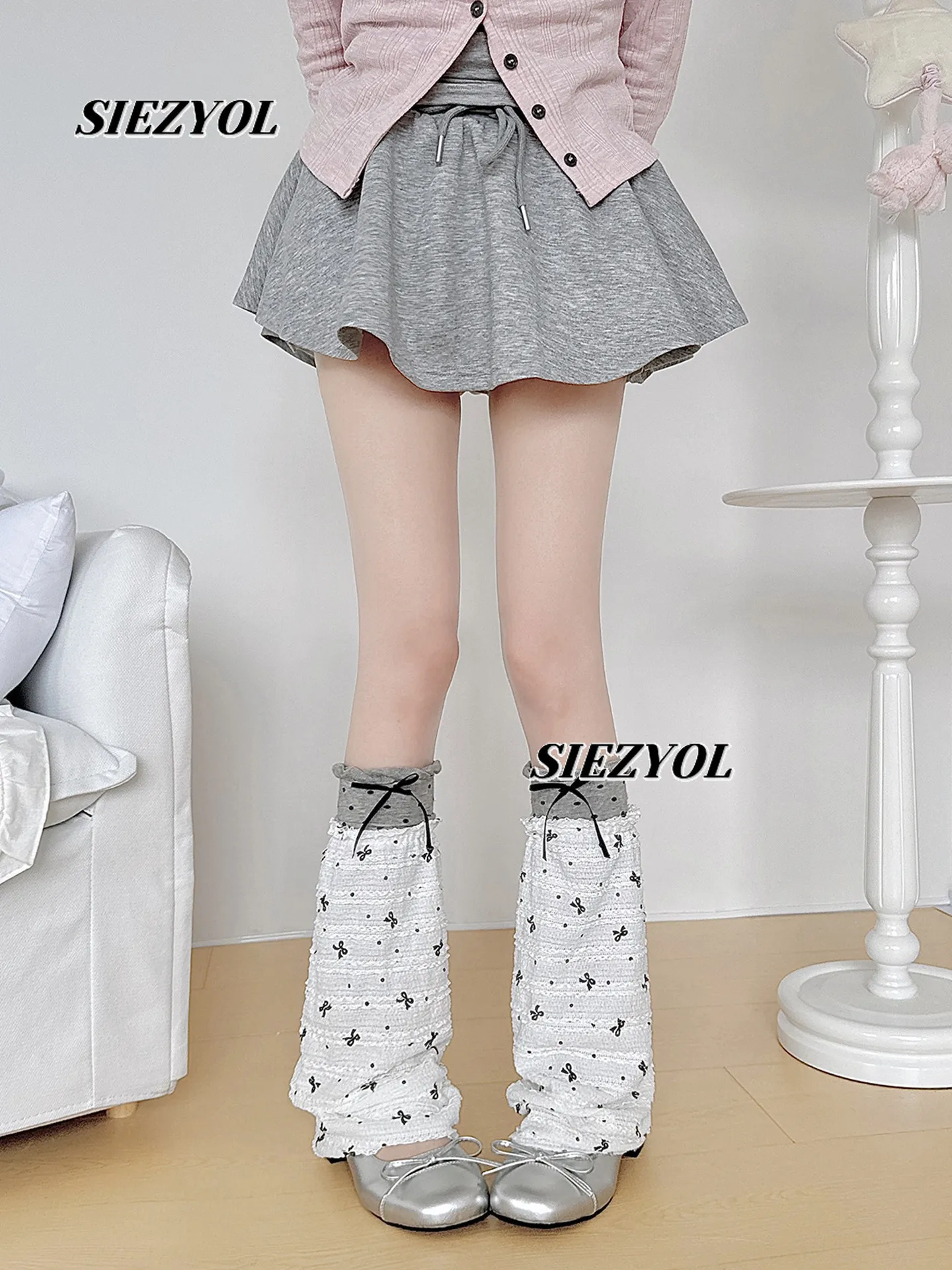 Japanese Bow Leg Cover Stacked Wear Spring and Autumn Polka Dot Lace Leg Warmers Sweet Cute Girl Versatile Pile Socks Cover