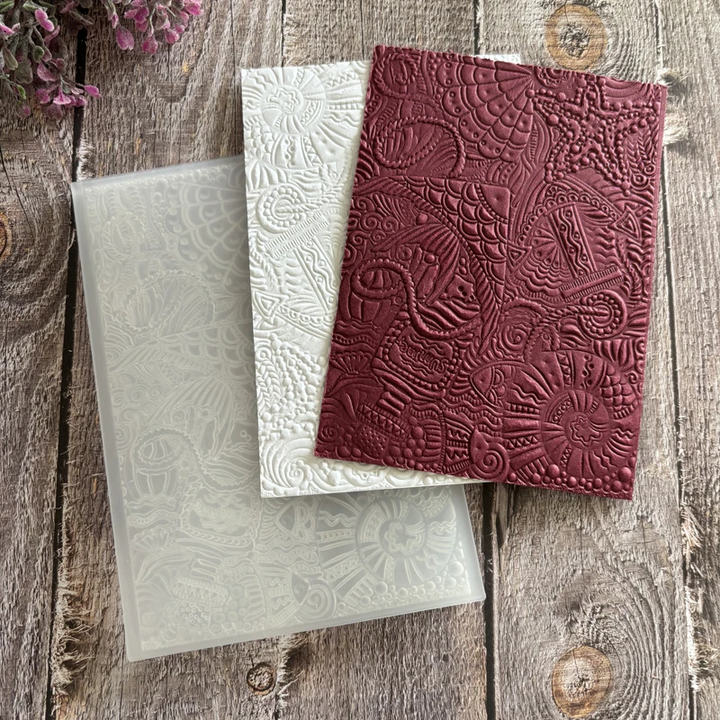 New Embossing Folder - Ocean's Treasure Texture Background Design for Convenient Embossing of Cards and Scrapbooks, DIY Handmade