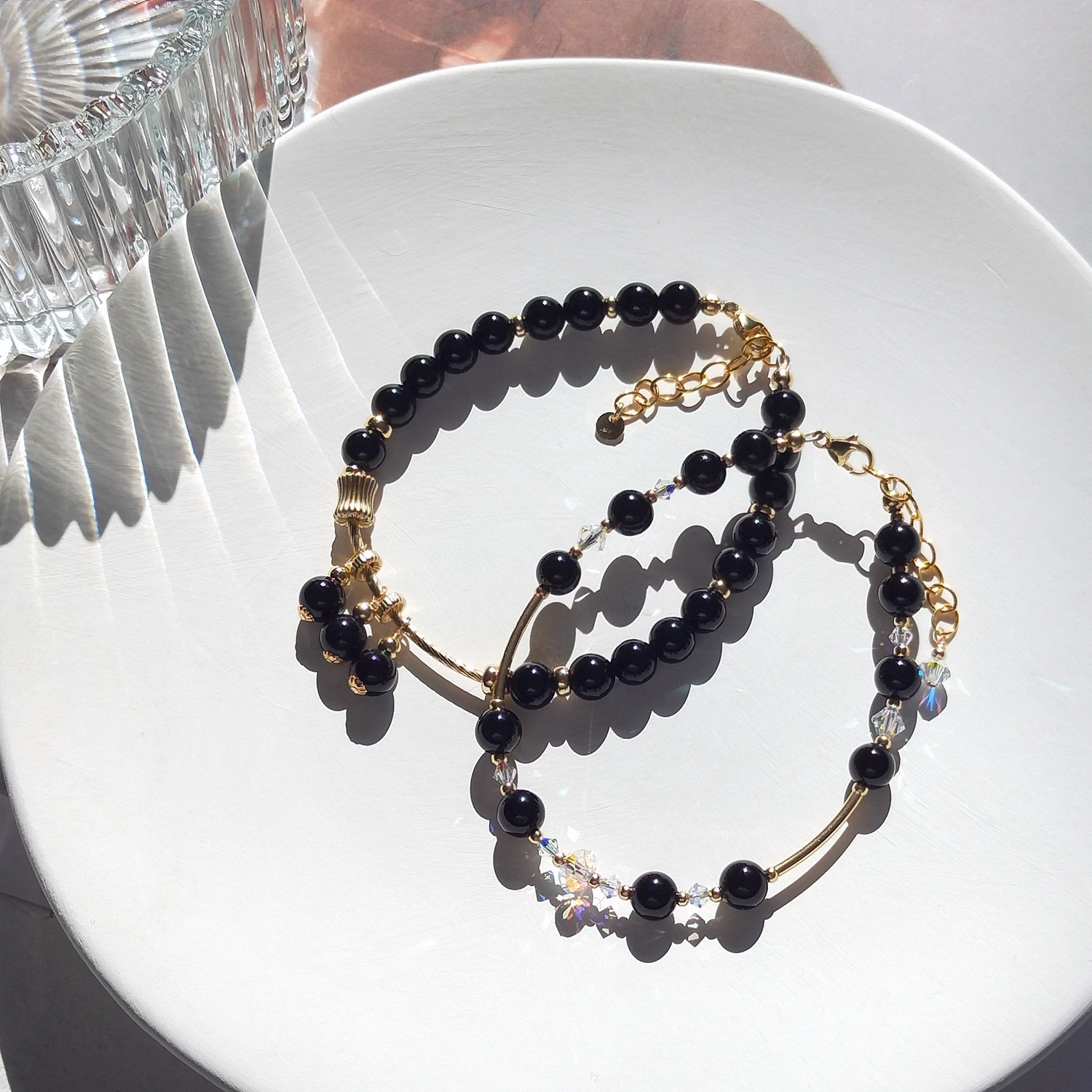 

Lii Ji Black Agate 14K Gold Filled Bracelet Natural Stone Handmade Jewelry For Women Girl Gift