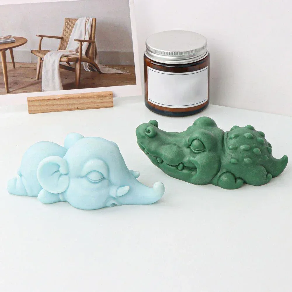 Cartoon Small Elephant Silicone Candle Mold DIY Handmade Lying Crocodile Plaster Epoxy Resin Baking Molds for Home Decoration