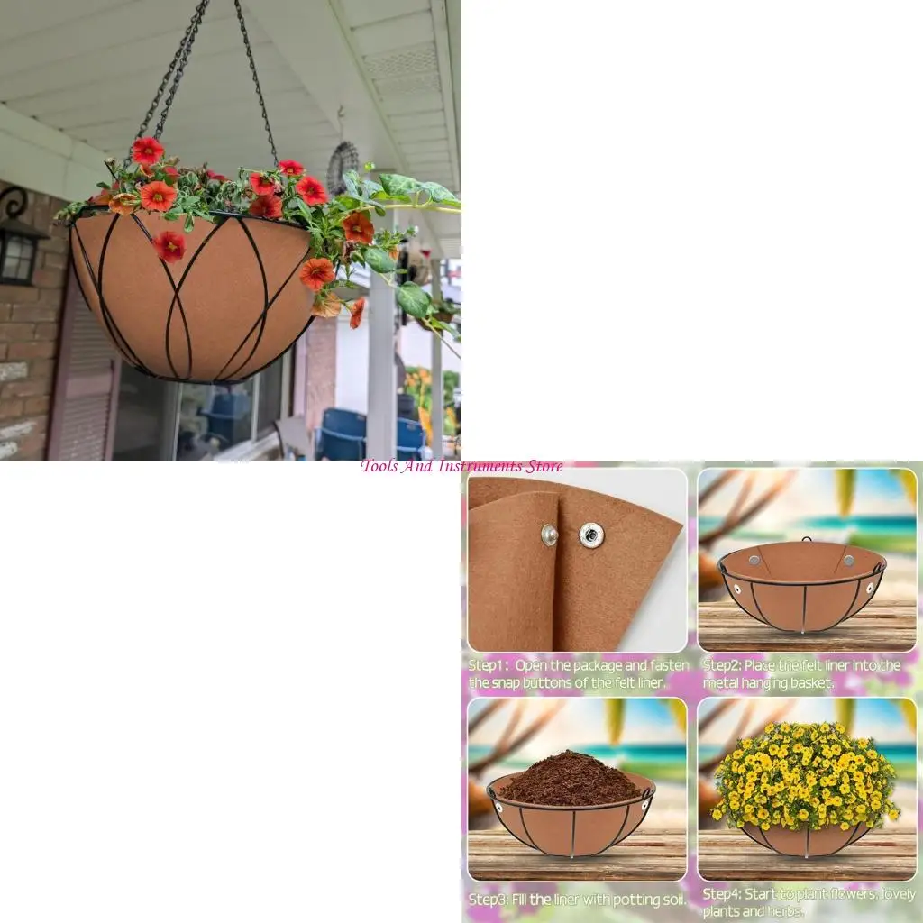 

3Pieces Felt Planters Liners Round Hanging Basket Inserts Breathable Fabric Soil Retention Bird Proof for Flowers Pot C7AC