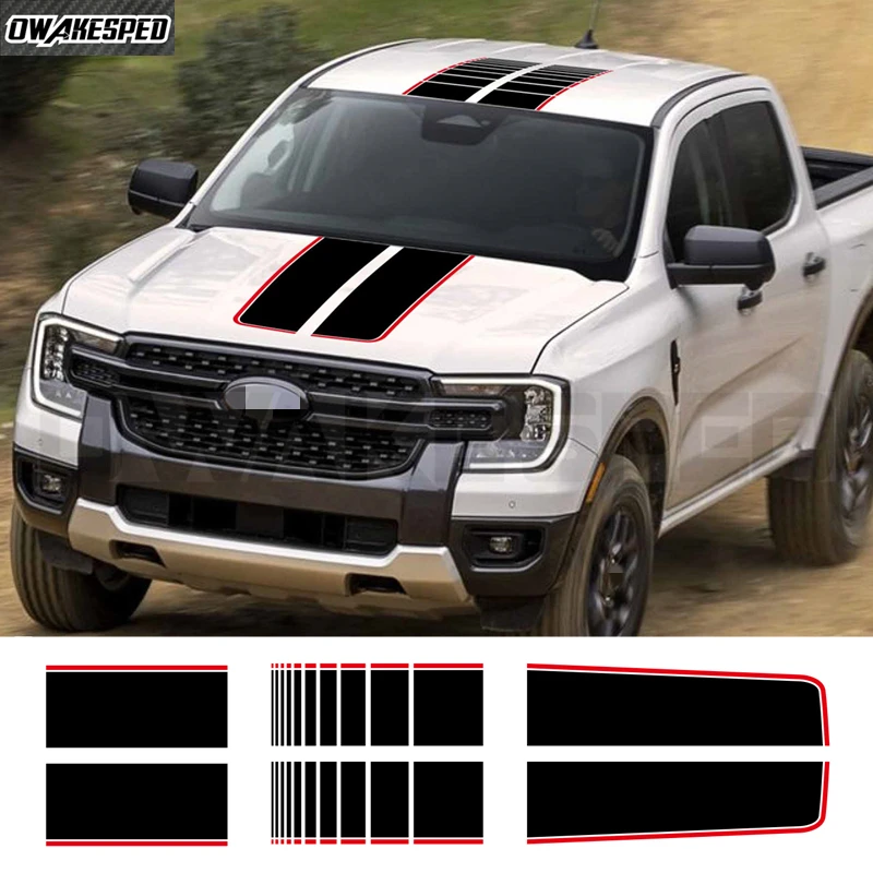 

Car Engine Cover Vinyl Car Hood Bonnet Stripes Sticker Roof Trunk Graphcis Decal For Ford Ranger Raptor 2015-2022 Accessories