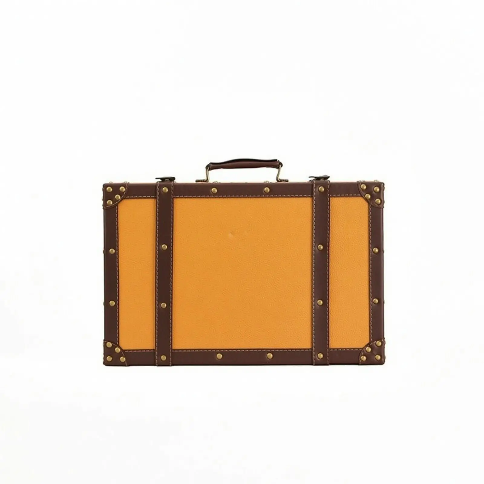 Retro Trunk Display Case Metal Corner Guards Leather Handle for Living Room Table Decor