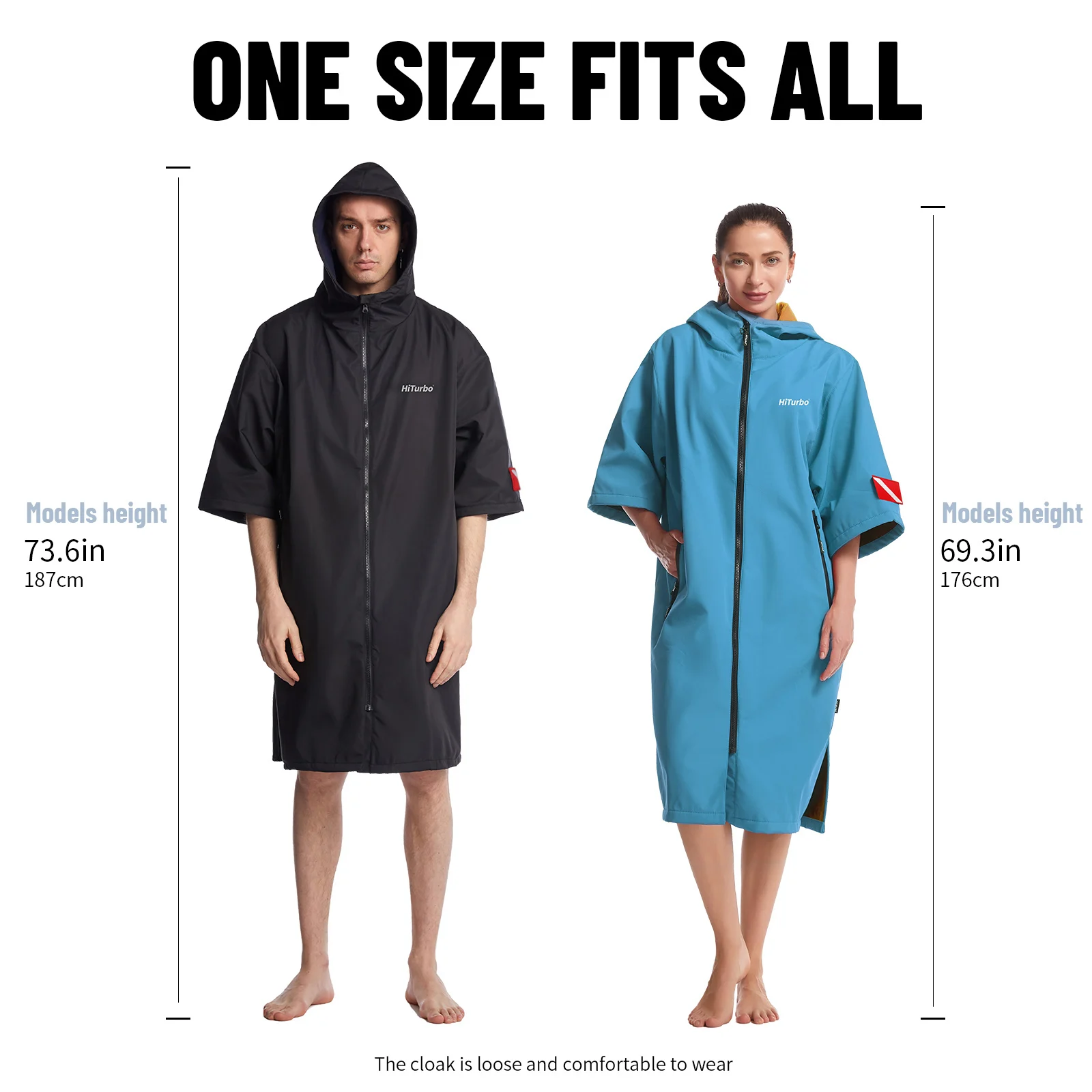 Hiturbo Kurzarm-Umhang mit Kapuze, wasserdicht, Wickelumhang, winddicht, schnell trocknend, zum Schwimmen, Surfen, Klettern, warm, schnell trocknend – Detail 6