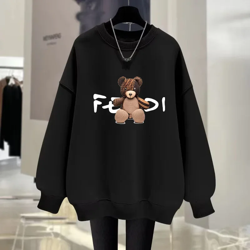 Casual Women Hoodies Bear Pattern Print High Quality Hoody Ladies Luxury Designer Retro Y2k Vintage Trendy Pullover Sweatshirt