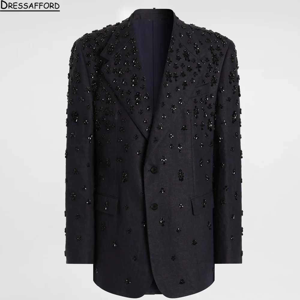 Luxury Rhinestone Diamond Beaded Men Suits 3 Pieces Sets Customized Groom Wedding Party Male Prom Blazer Slim Rpantalones hombre