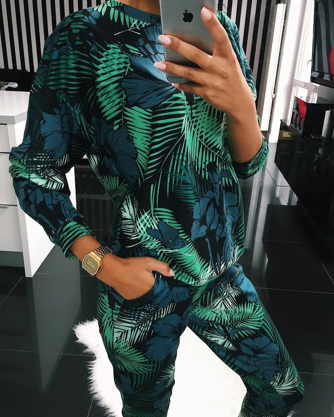 Fashionable round Neck Printed Casual Set Multi-Color Comfortable Cotton Blend Sportswear for Women Hot Selling Item on Ebayw...