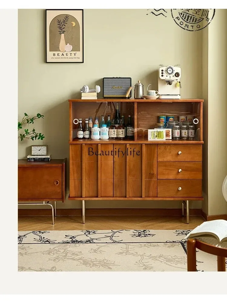 

Средневековый обеденный боковой шкаф из цельного дерева, встроенное хранилище для гостиной, бытовой шкаф для хранения чая у стены