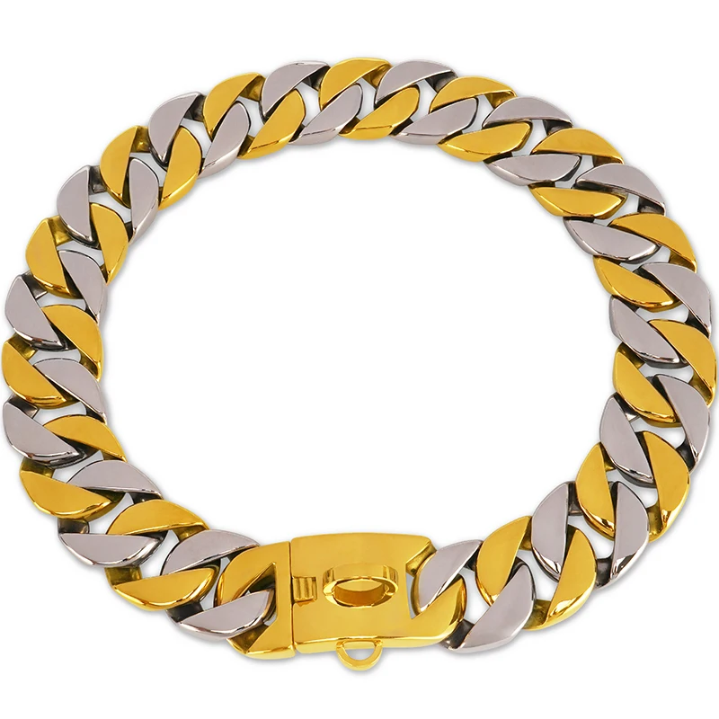 32mm Dog Chain Collar Gold and silver color blocking Stainless Steel Martingale Collars Cuban Chain