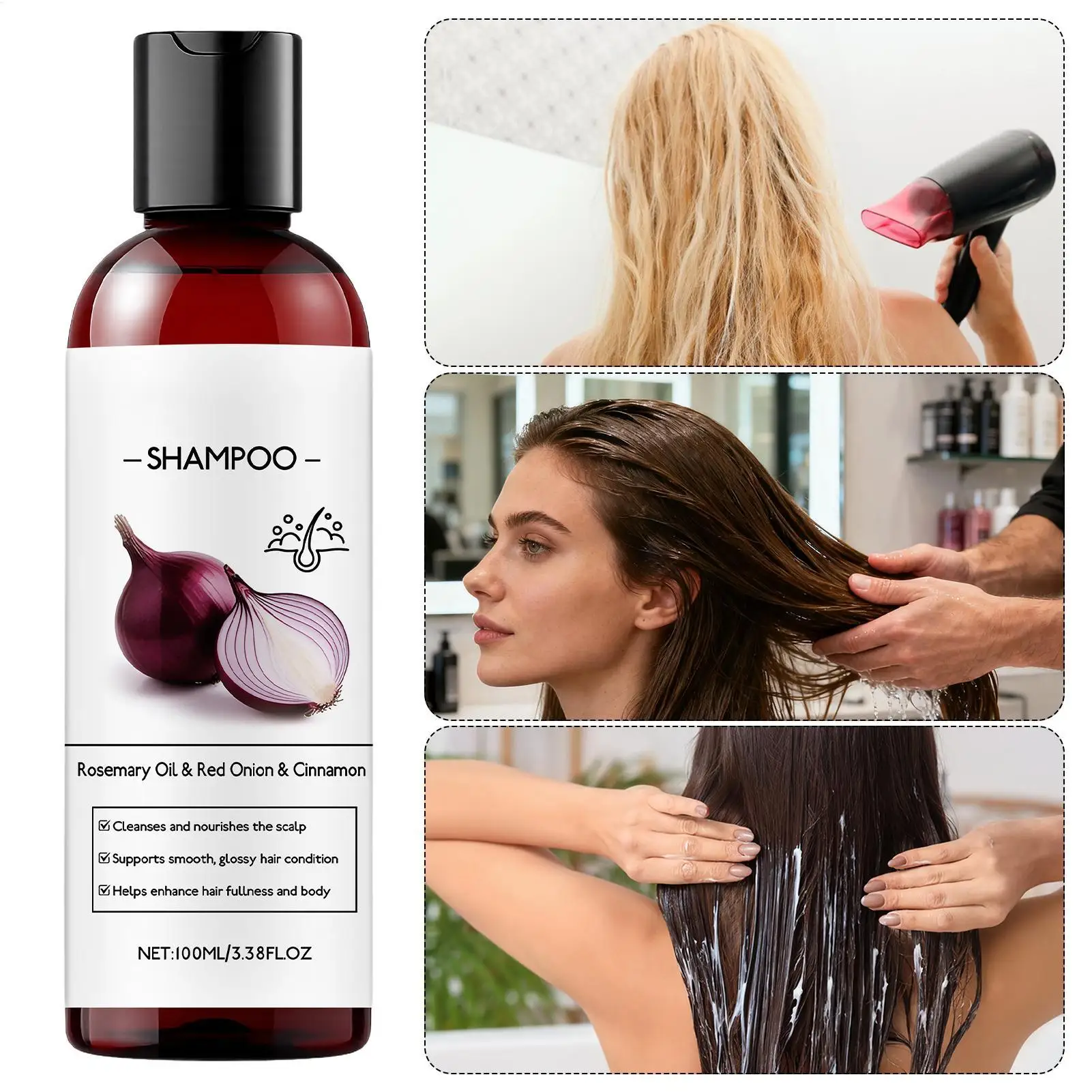 

Шампунь для быстрого роста волос с розмарином и луком, 100 мл: нежное очищение, питание кожи головы, освежение, контроль жирности, уход за волосами