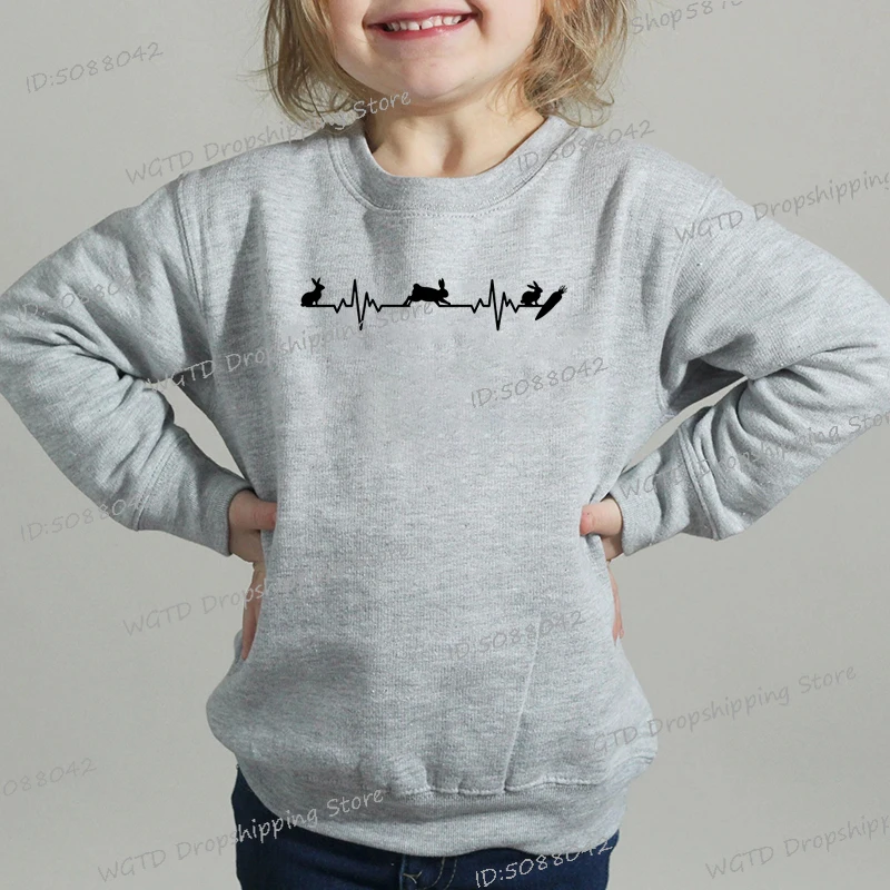 Rabbit Heartbeat Carrot Sweatshirt Children Autumn Winter Pullovers Boys Girls Long Sleeve Round Neck Funny Bunny Y2K Sudaderas