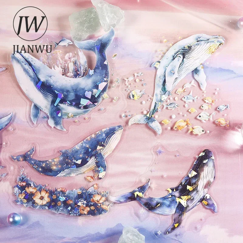 JIANWU Whales Fall Into The Stars Series Vintage Flower Material Collage Landscaping PET Sticker Creative DIY Journal Stationery