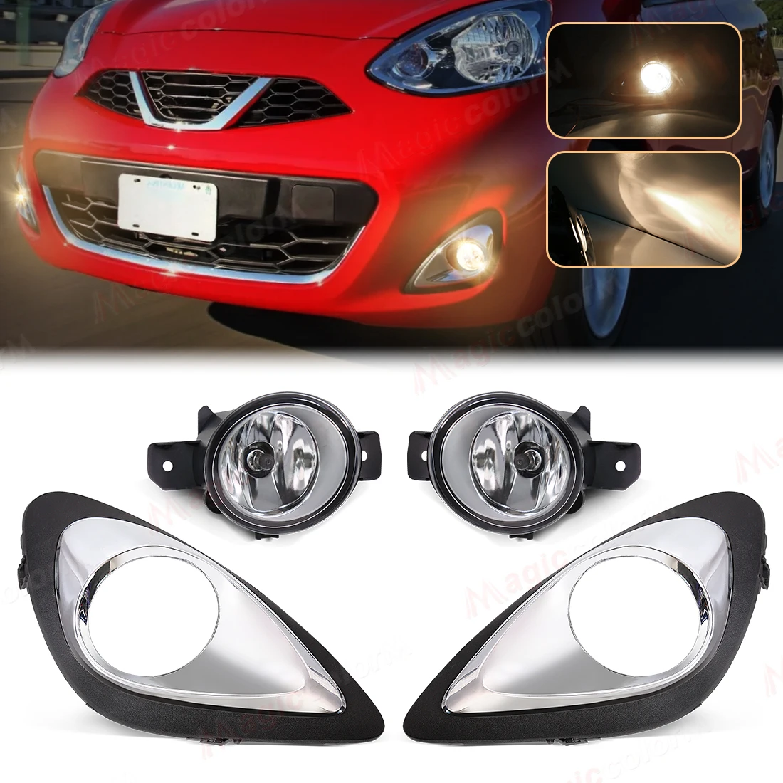 

Car Front Bumper Fog Lamp For Nissan March Micra 2013 2014 2015 2016 Hatchback Chrome Cover With Wire Halogen Bulb Headlight 12V