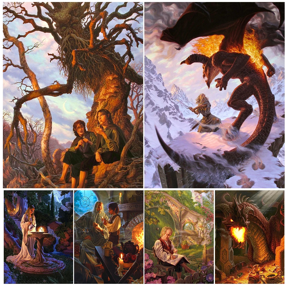 

Gray Wizards,Elves,Dryads And Dwarves Vintage Wall Art Canvas Painting Mysterious Wichcraft & Magic World Art Poster Print Decor