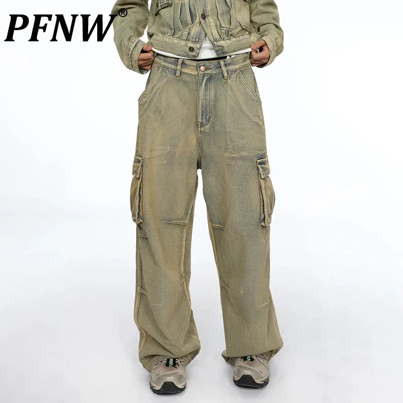 

PFNW American Vintage Worn-out Washed Jeans Male Side Pocket Niche Loose Chic Straight Leg Pants Denim Trousers Autumn 28W4251