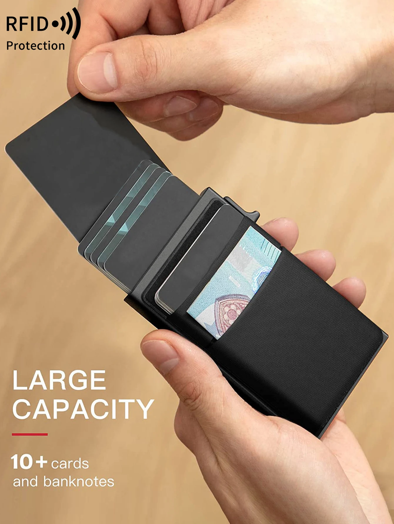 محفظة بطاقات ائتمان من سبائك الألومنيوم مضادة للسرقة بموجات الراديو، محفظة صغيرة رفيعة للغاية، محفظة ذكية منبثقة للرجال والنساء #2