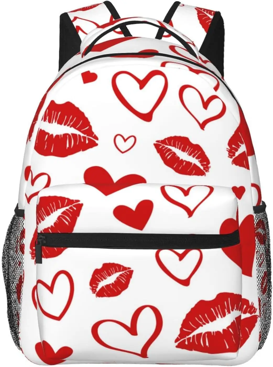 Red Lips And Heart Stylish Casual Backpack Purse Laptop Backpacks Pockets Computer Daypack For Work Business Travel