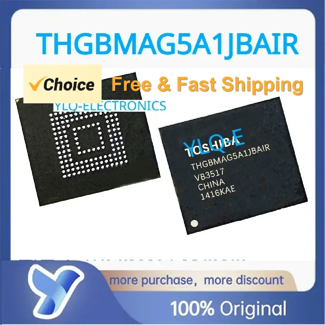 Original New THGBMAG5A1JBAIR 4GB EMMC BGA THGBMAG5A1JBA1R 153BGA NAND Flash Serial e-MMC Integrated Circuit Chip