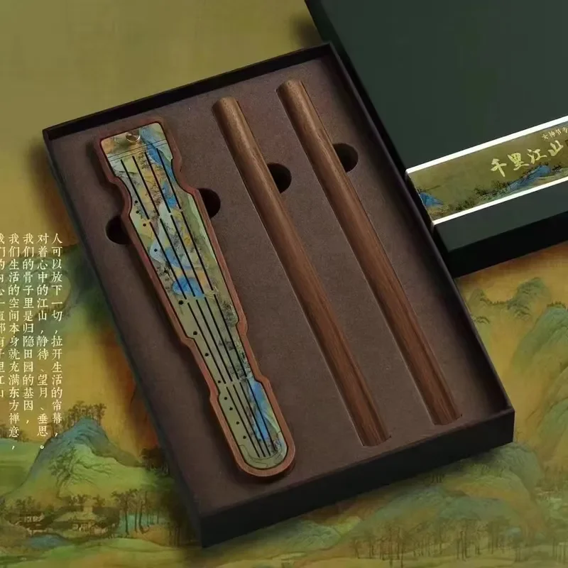 Guqin Story Incense Set Black Walnut Gift Box Traditional Chinese Music Theme Aromatherapy Kit for Home Decor and Meditation