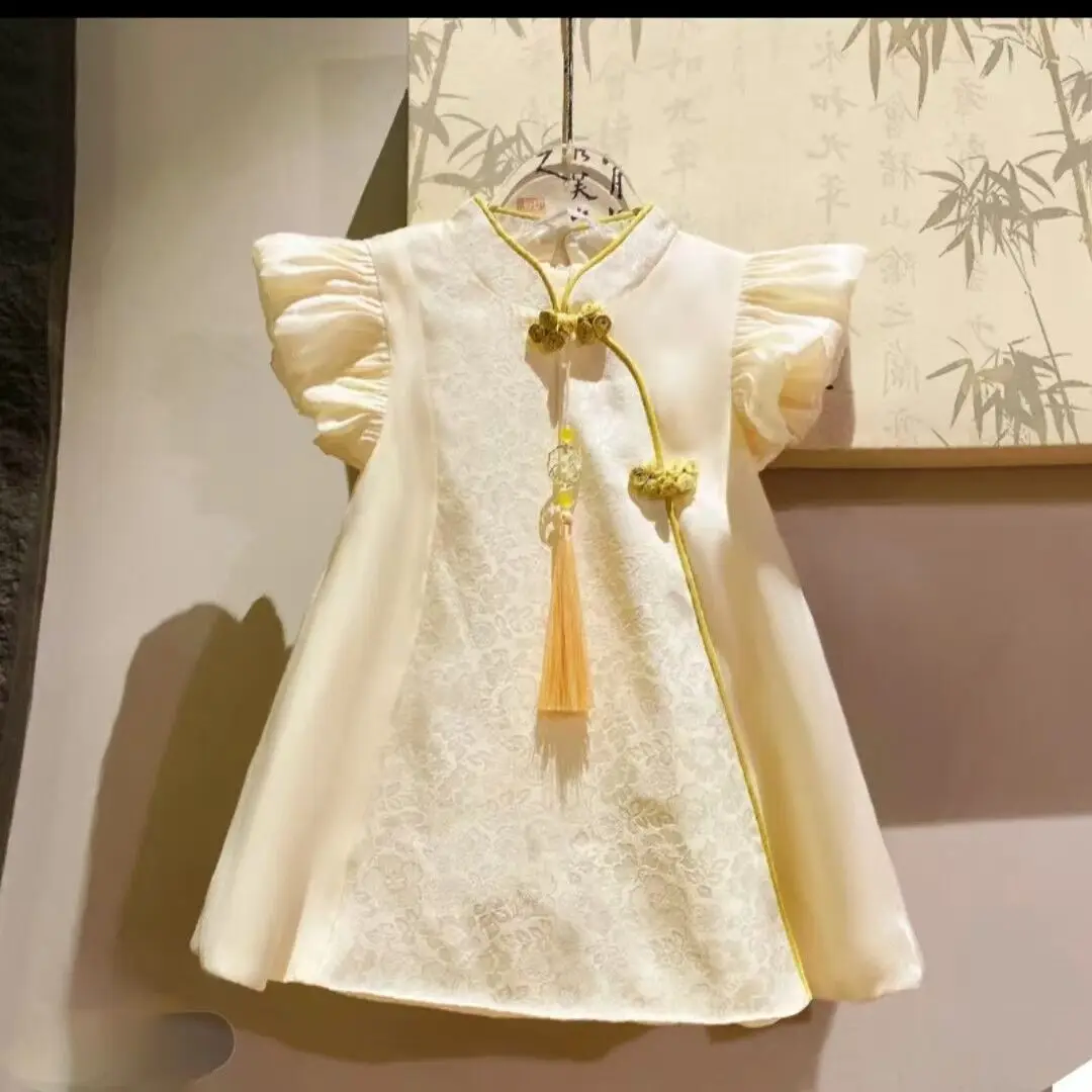 Girls' summer dress 2025 new style children's sweet floral qipao dress dress Chinese style Hanfu