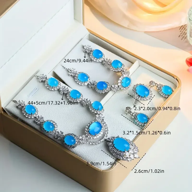 4pcs Exquisite Inlaid Blue Natural Jade Jewelry Set, Fashion Pendant Necklace for Men Woman Holiday Gift