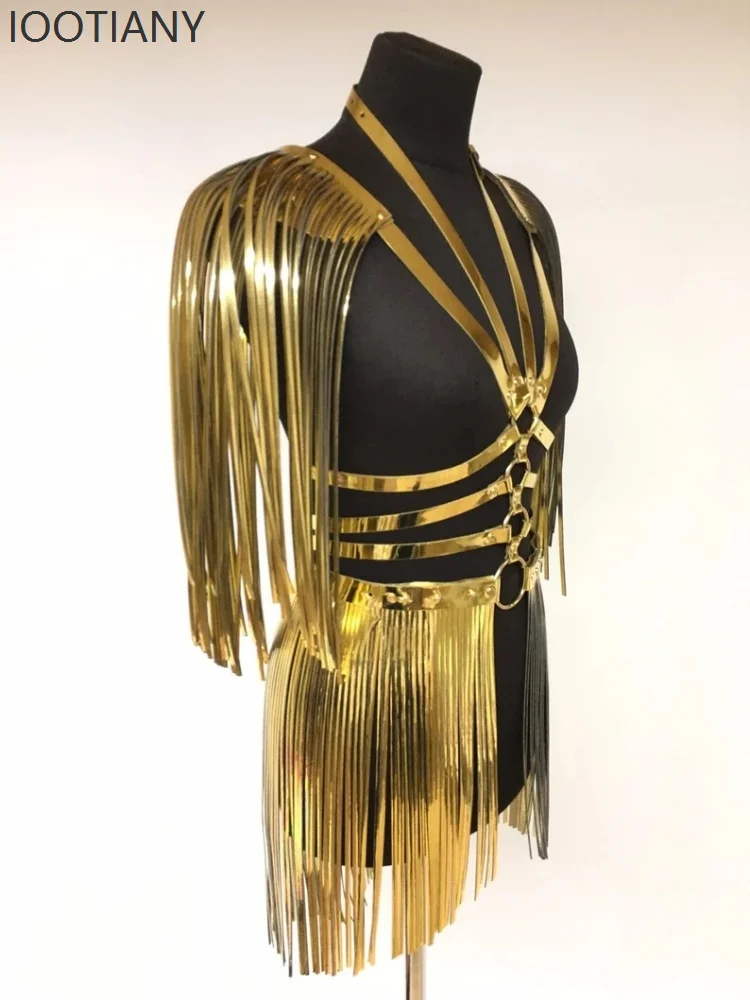 Mode Damen Gold Harajuku Stil Quaste Schulter Gurt Mit Schal Nachtclub Bühne Leistung Kostüm Zubehör Neue