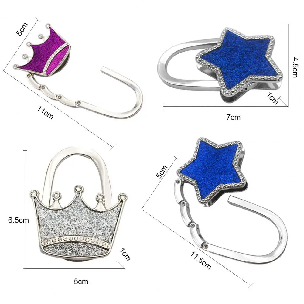 Bag Hook Shiny Folding Rhinestone Crown Star Table Edge Handbag Hanger Shiny Metal Table Side Bag Holder Women\'s Bag Hanger