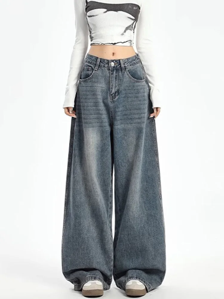 Jeans de Mezclilla Hoados de Pierna Ancha para Mujer, Talla ande, Cintura Alta, Largos hasta el Suelo, Cómodos, Estilo Re...