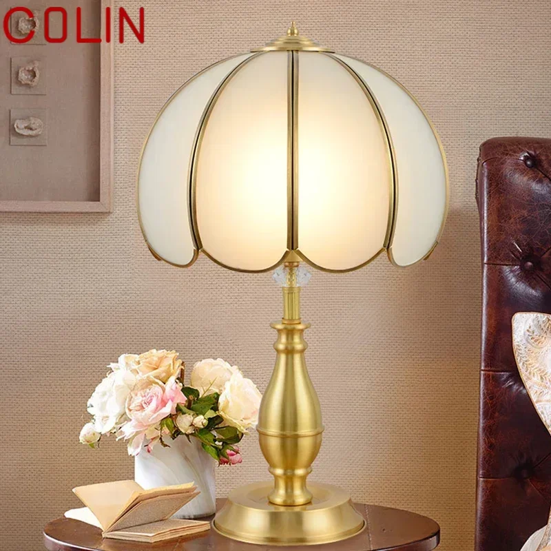 COLIN Contemporary Copper Table Lamp Golden LED Brass Desk Light Creative Decor For Home Bedroom